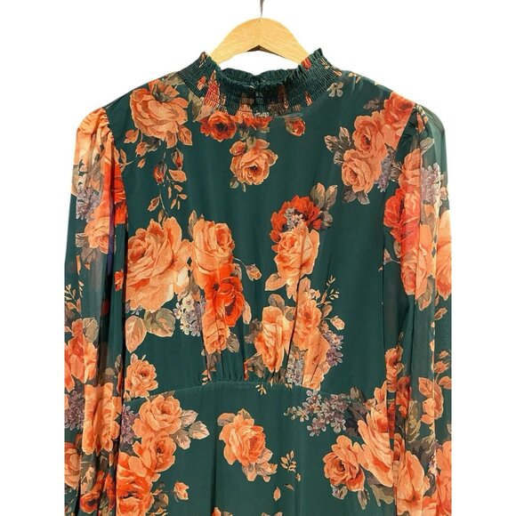 BALTIC BORN LUCIANA GREEN FLORAL HIGH NECK SHEER SLEEVE MAXI DRESS SZ XL - Picture 5 of 11